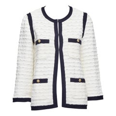 CHANEL 12C ivory black cotton cashmere gold CC 4 pocket cardigan jacket FR36 S