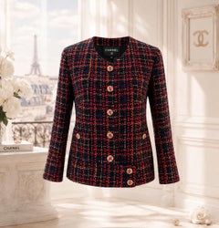 Chanel 12K$ 2023 Logo Black Ribbon Tweed Jacket with Gripoix Buttons 38 FR
