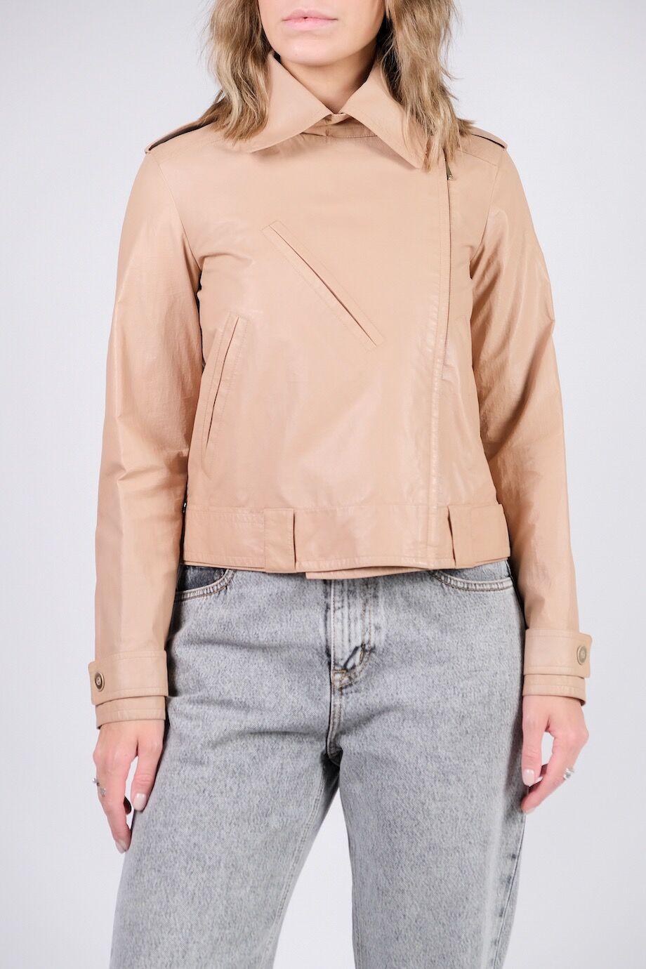 Chanel 12K$ Beige Leather and Taffeta Biker Jacket 34 FR For Sale 6