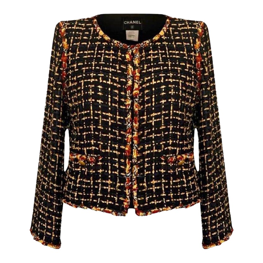 Chanel 12K$ Black Ribbon Tweed Jacket 38 FR
