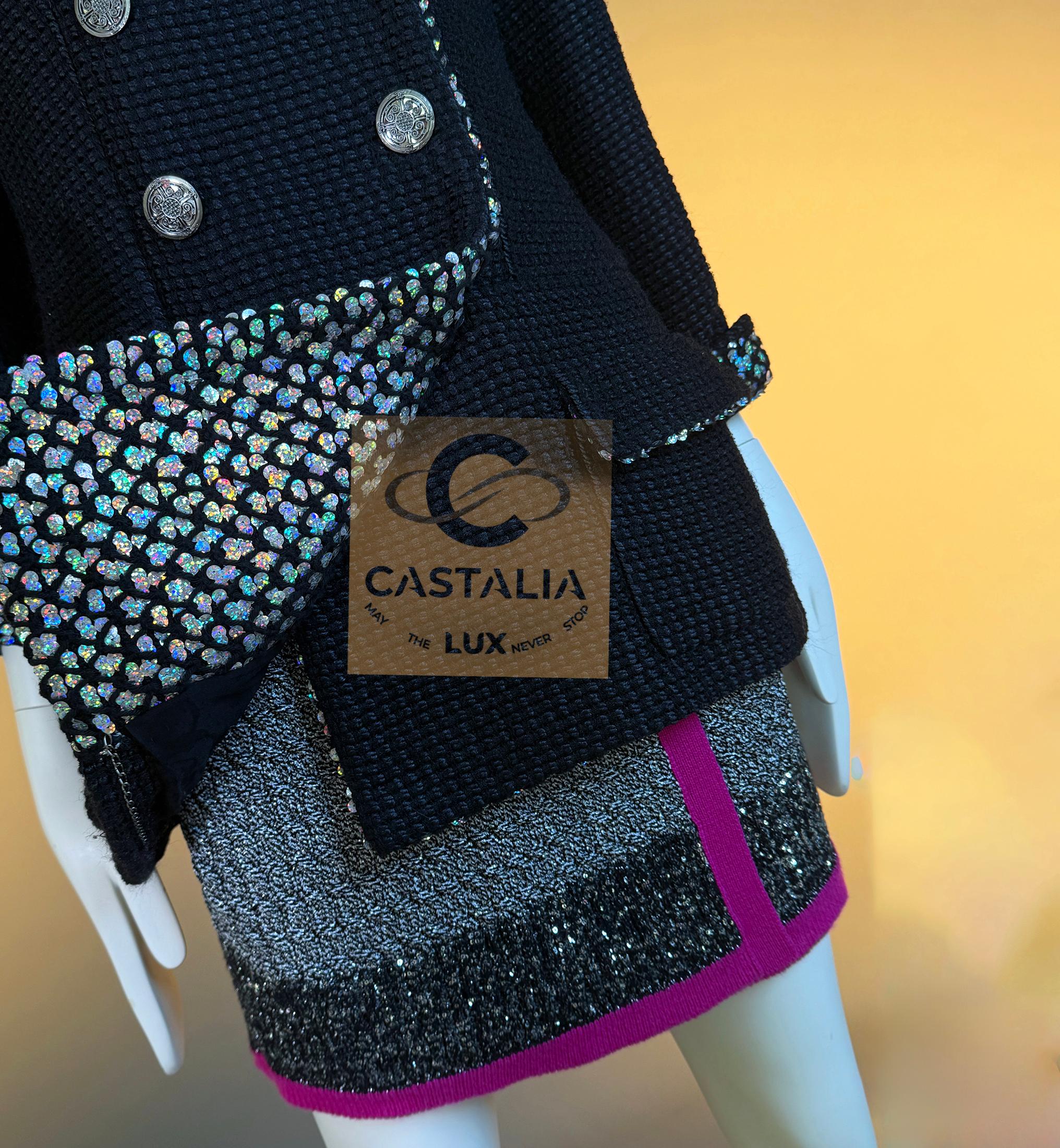 CHANEL 12K$ Veste en tweed noir avec paillettes 40 FR en vente 6