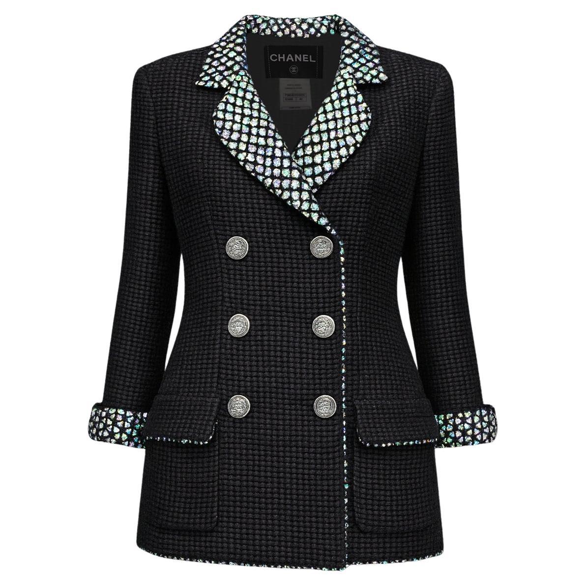 CHANEL 12K$ Black Tweed Jacket with Sequin Accents 40 FR