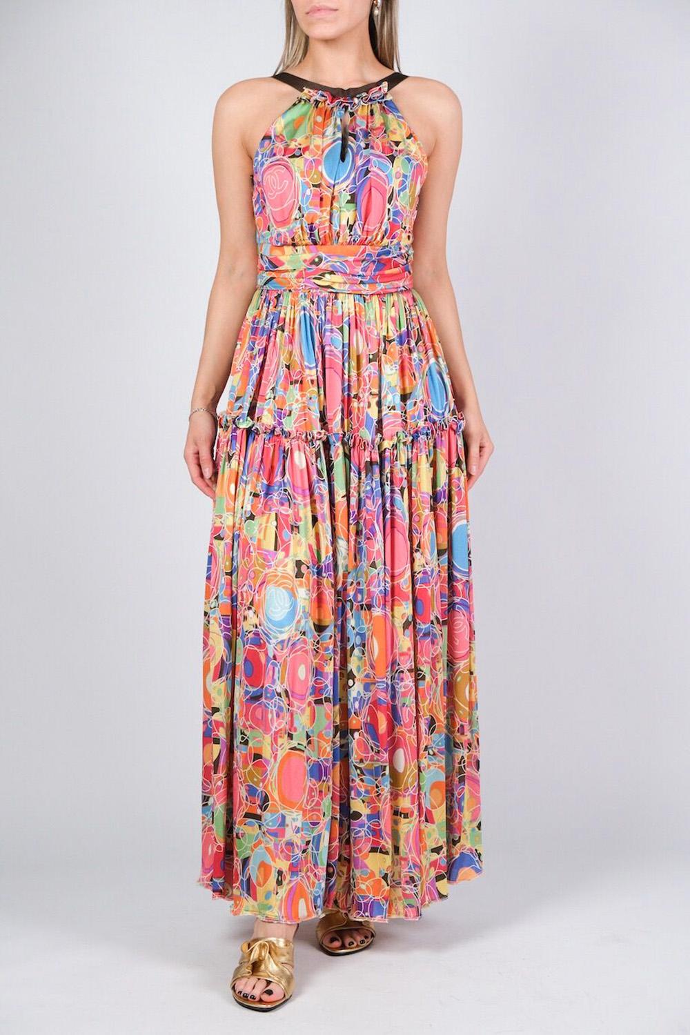 Marrone Maxi abito in seta Chanel 12K$ CC Logo