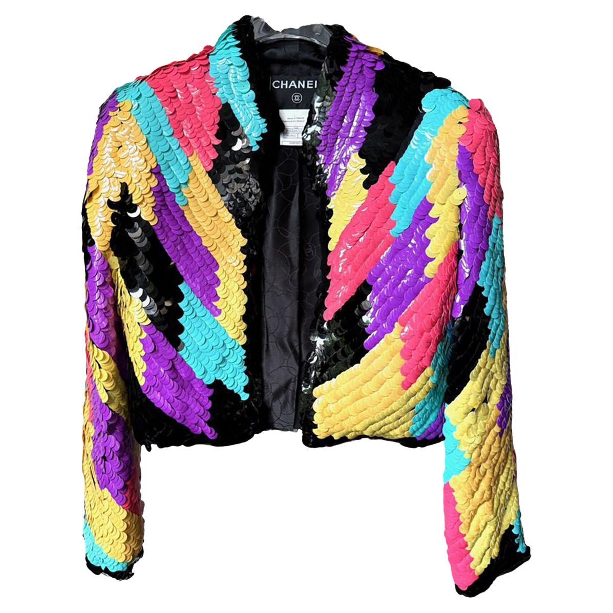 CHANEL 12K$ Collectors 2001 Sequin Bomber Jacket 42 FR