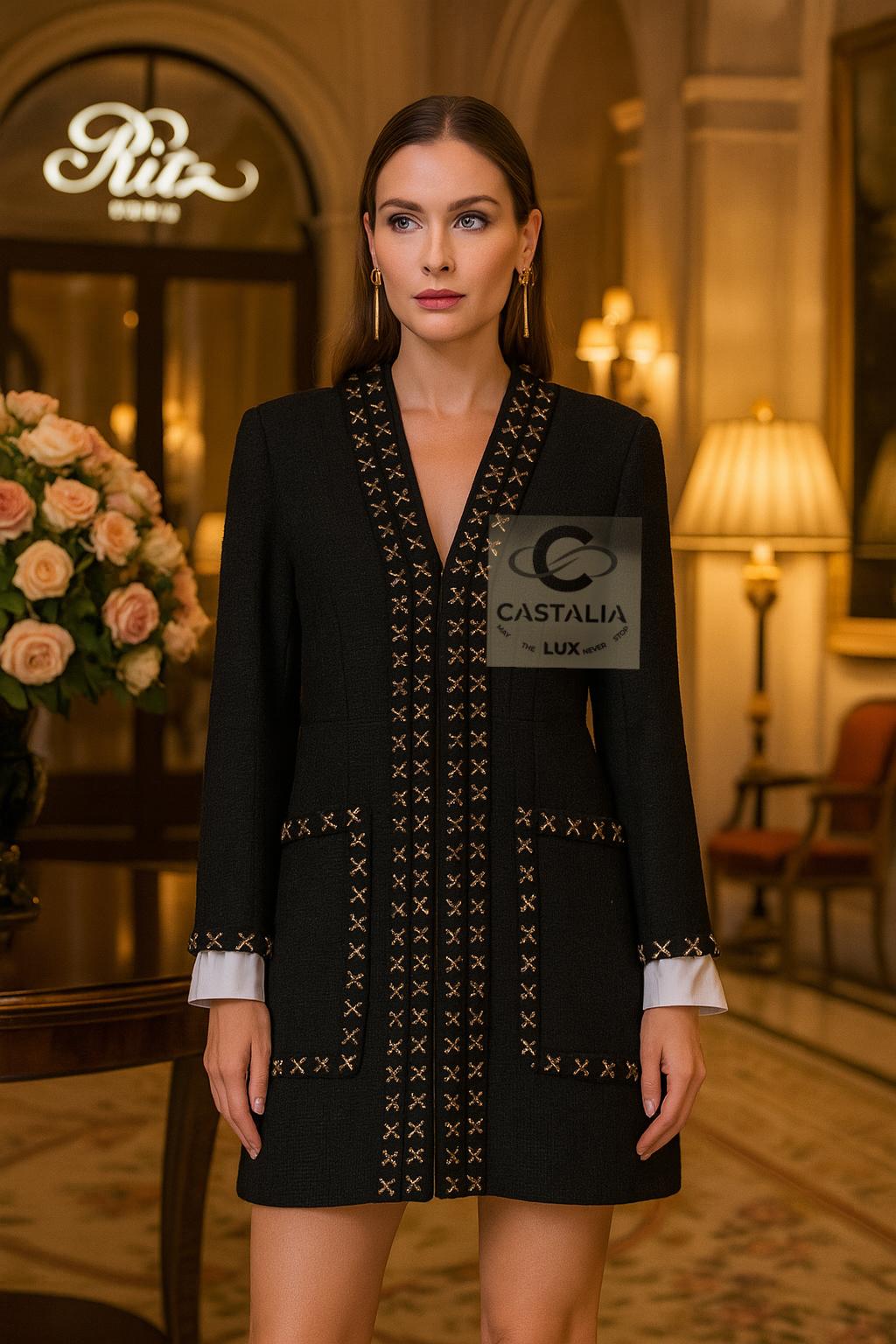 Chanel Paris / Giacca in tweed nero Cosmopolite
u2028~ Provenienza Runway. Potenza da collezione

- Dalla storica passerella di Parigi / COSMOPOLITE sotto la mano di Karl Lagerfeld, 
questa giacca in tweed nero è uno dei capolavori più ambiti della
