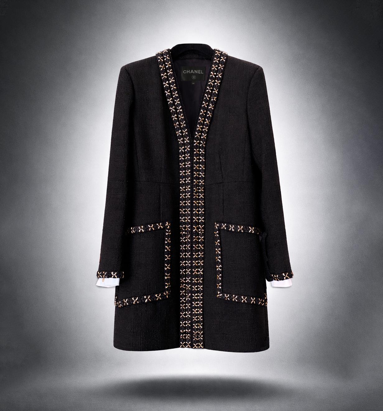 CHANEL 12K$ Chaqueta de tweed negra icónica París / Cosmopolite 44 FR
