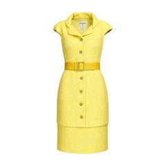 CHANEL 12K$ Iconic Yellow Tweed Dress with Belt 40 FR