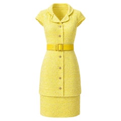 CHANEL 12K$ Iconic Yellow Tweed Dress with Belt 40 FR