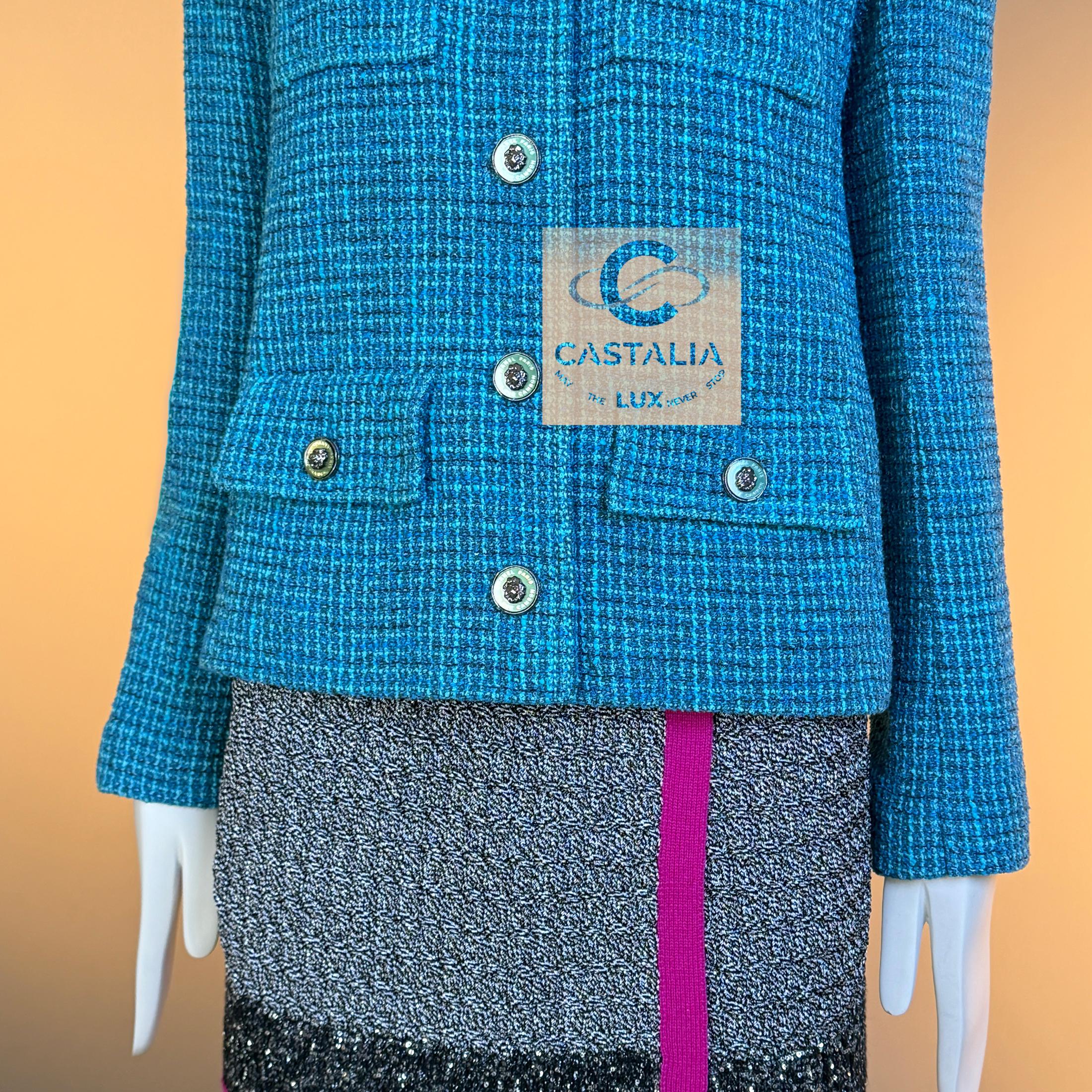 Chanel 12K$ Nuova 2023 Giacca in tweed turchese 36 FR in vendita 6