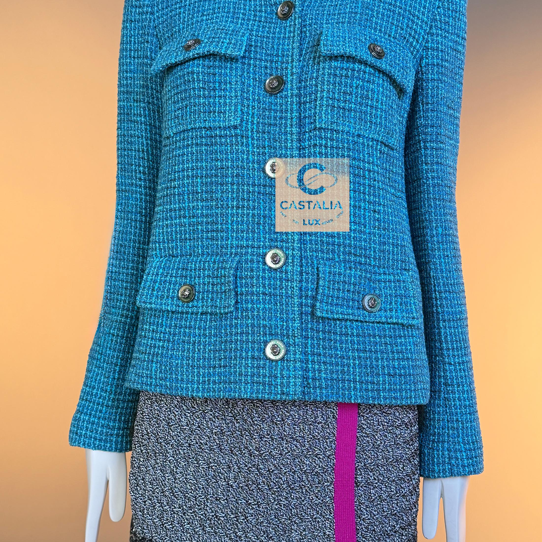 Chanel 12K$ Nuova 2023 Giacca in tweed turchese 36 FR in vendita 12