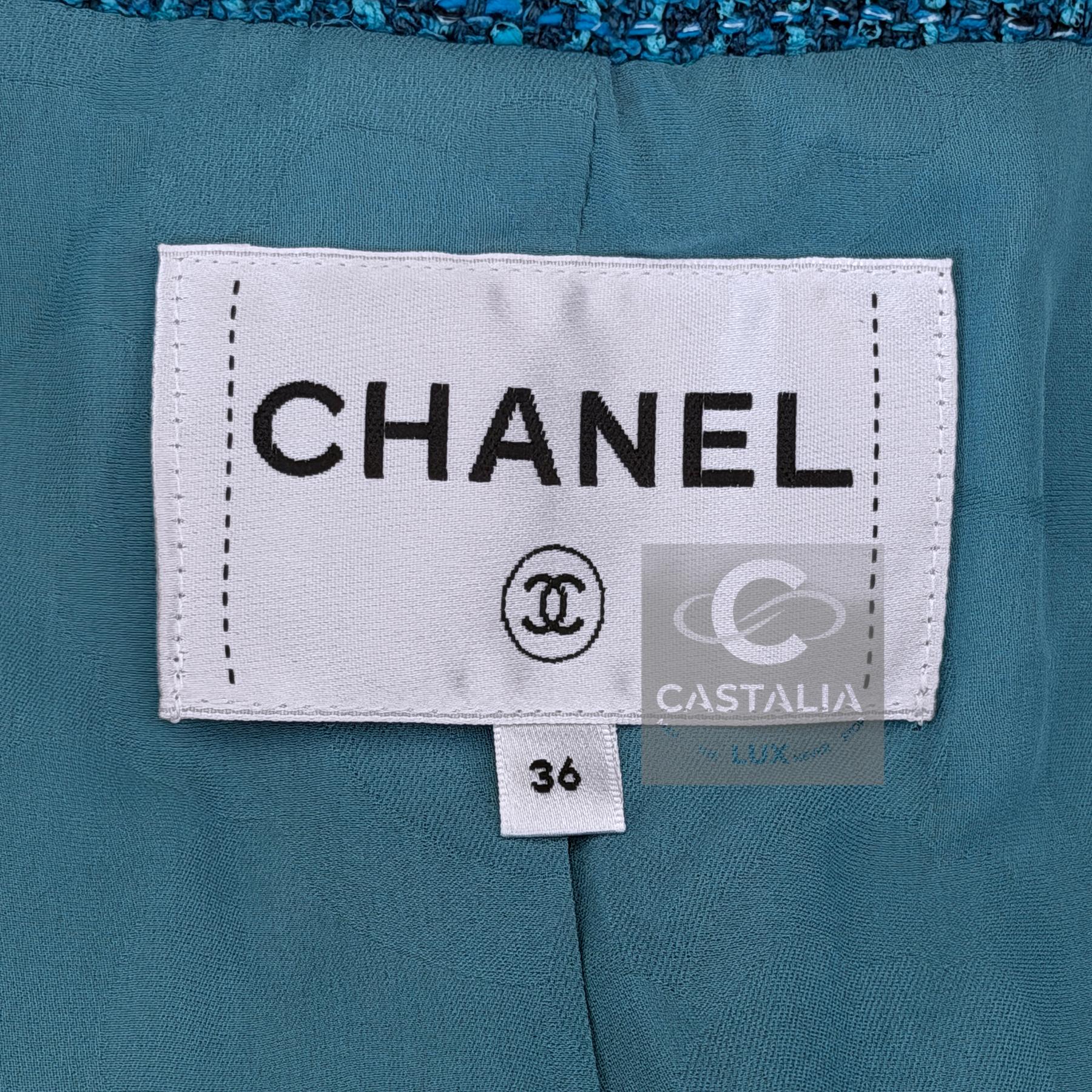 Chanel 12K$ Nuova 2023 Giacca in tweed turchese 36 FR in vendita 14