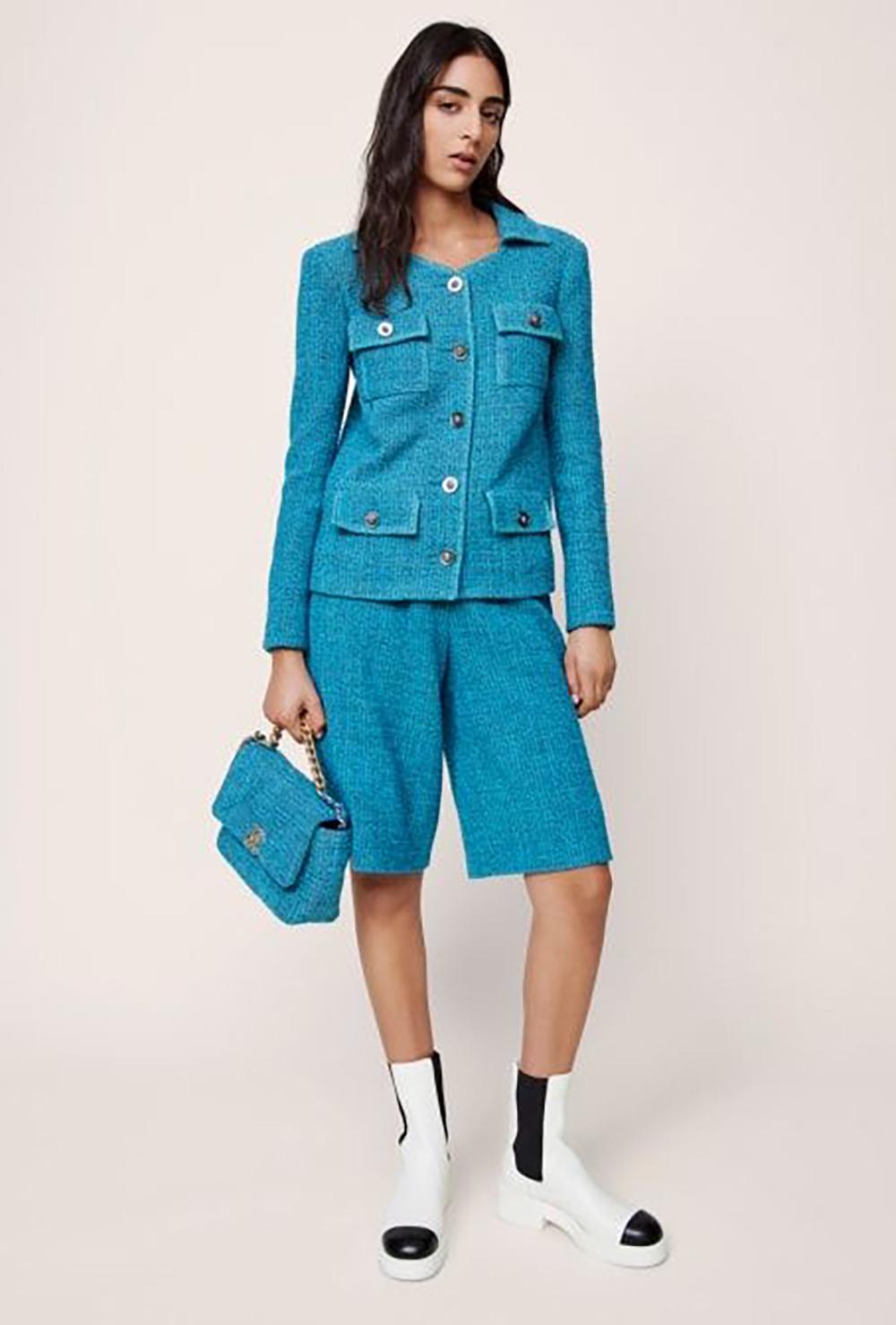 Blu Chanel 12K$ Nuova 2023 Giacca in tweed turchese 36 FR in vendita