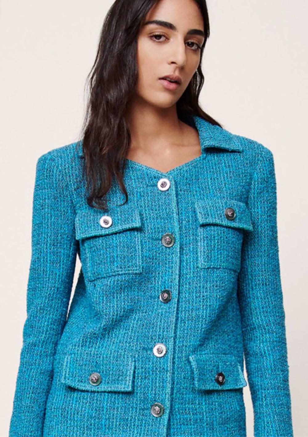 Chanel 12K$ Nuova 2023 Giacca in tweed turchese 36 FR In condizioni Nuovo in vendita a Dubai, AE