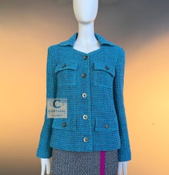 CHANEL 12K$ New 2023 Turquoise Tweed Jacket 36 FR