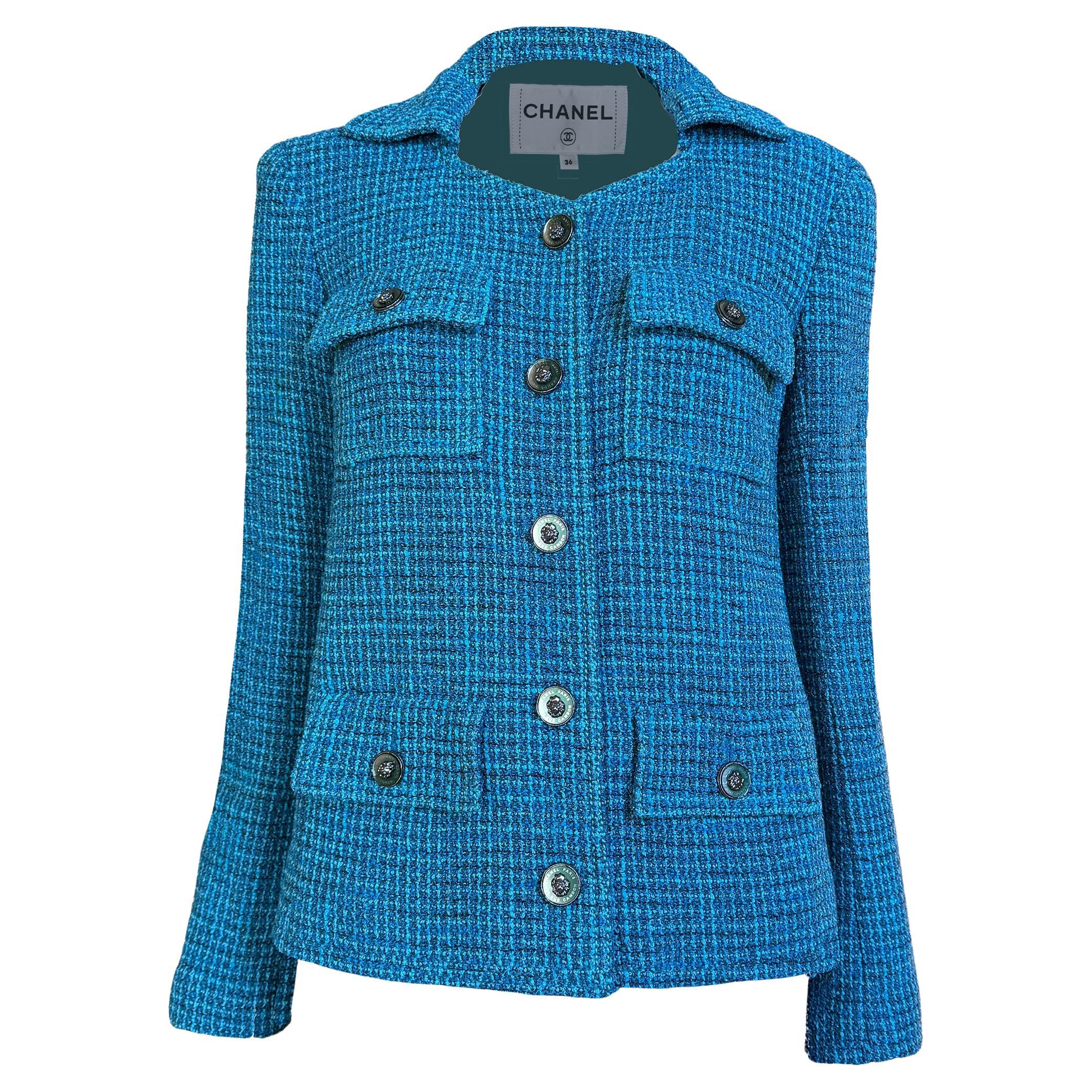 CHANEL 12K$ New 2023 Turquoise Tweed Jacket 36 FR
