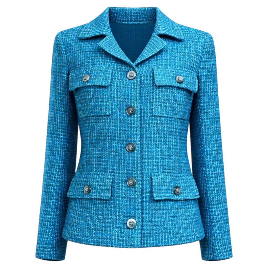 CHANEL 12K$ New 2023 Turquoise Tweed Jacket 36 FR For Sale