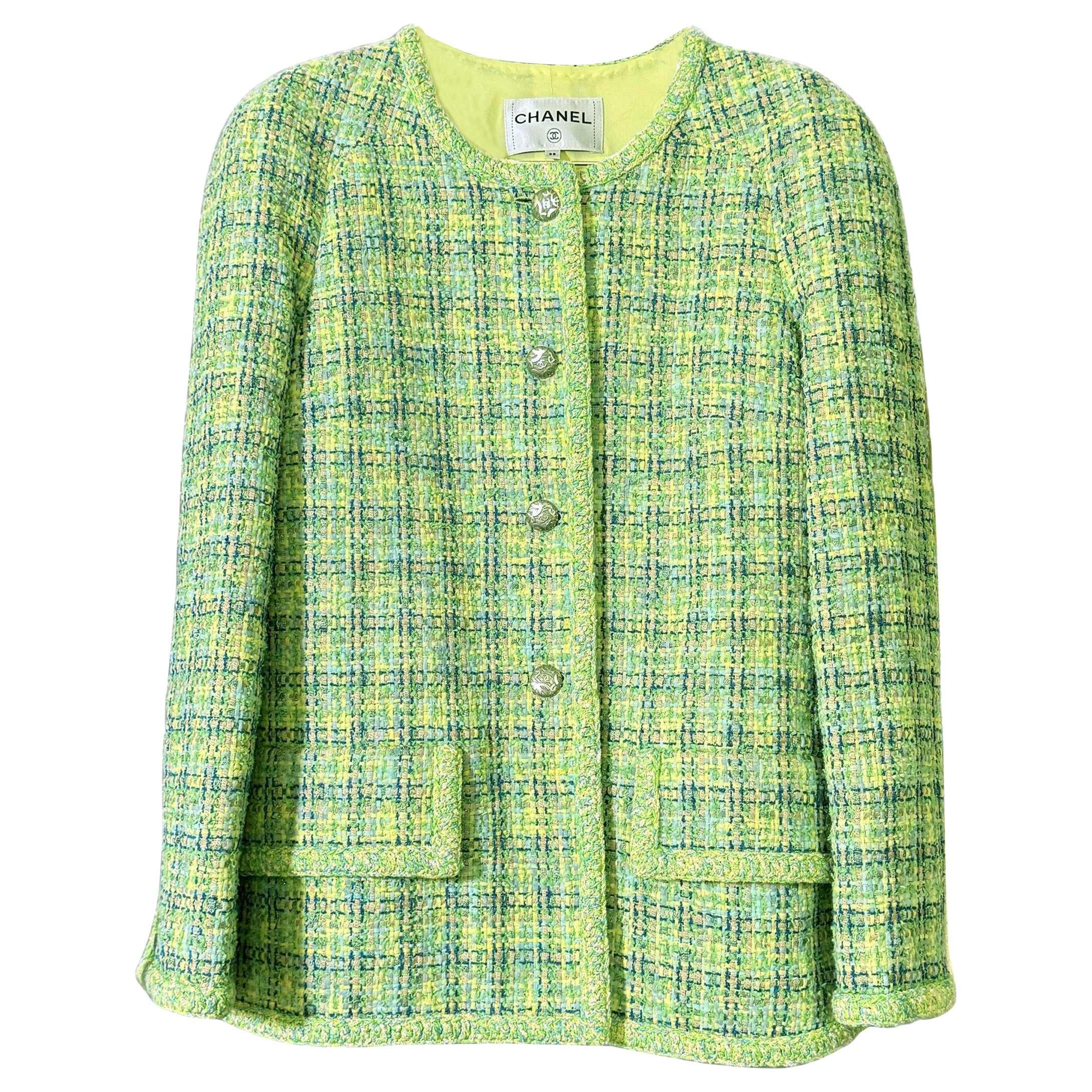 CHANEL 12K$ New Ad Campaign Lime Green Tweed Jacket 38 FR