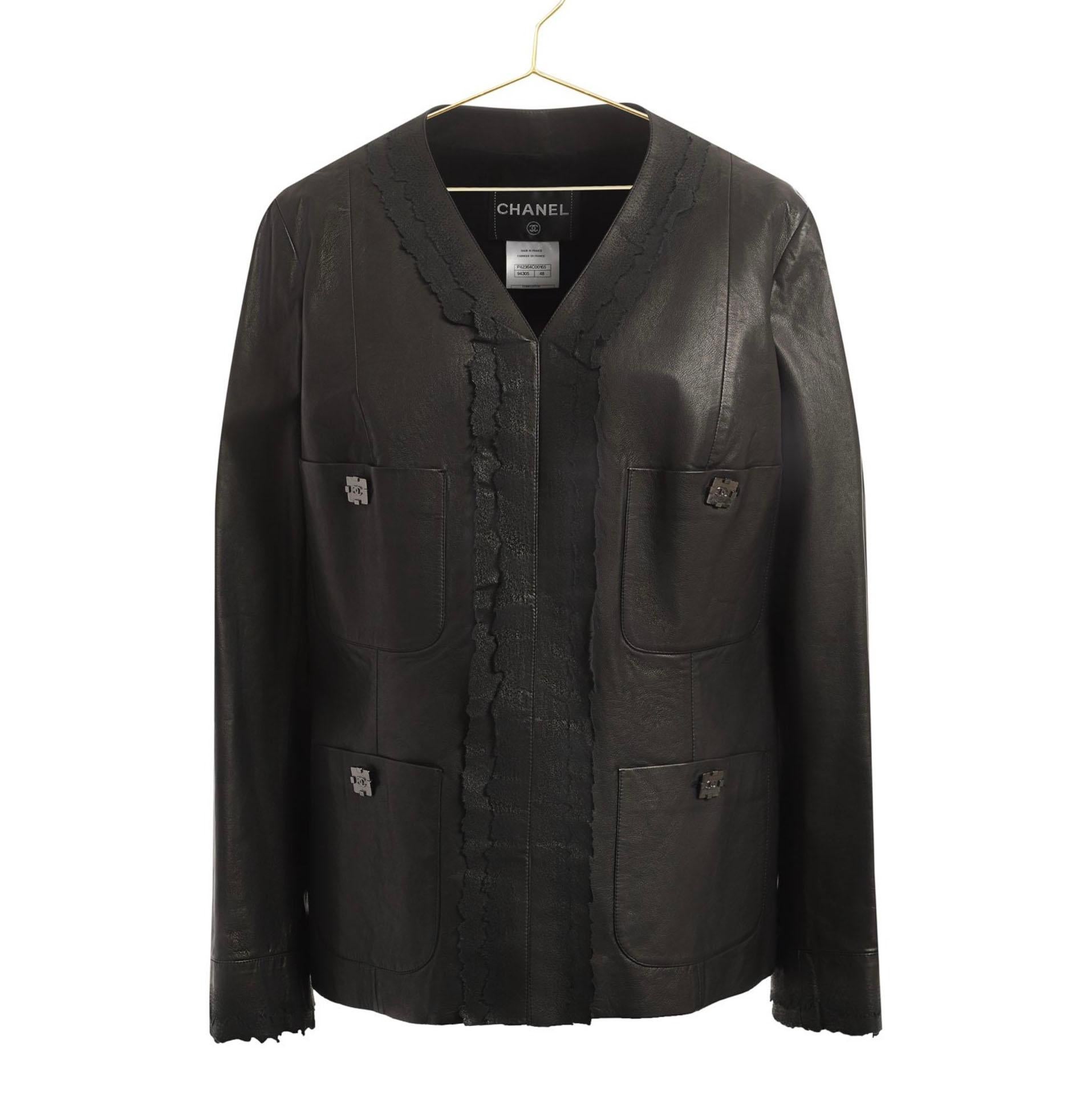 Women's or Men's Chanel 12K$ New Black Leather Jacket 48 FR