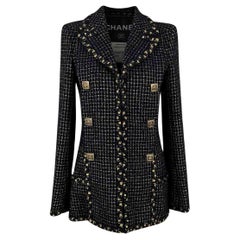 Chanel 12K$ New Black Tweed Jacket with Jewel Buttons