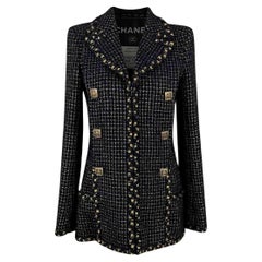 Chanel 12K$ New Black Tweed Jacket with Jewel Buttons