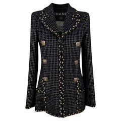 Chanel 12K$ New Black Tweed Jacket with Jewel Buttons