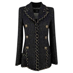 Chanel 12K$ New Black Tweed Jacket with Jewel Buttons