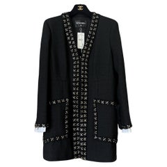 Chanel 12K$ New Paris / Cosmopolite Chain Trimmed Black Tweed Jacket 44 FR