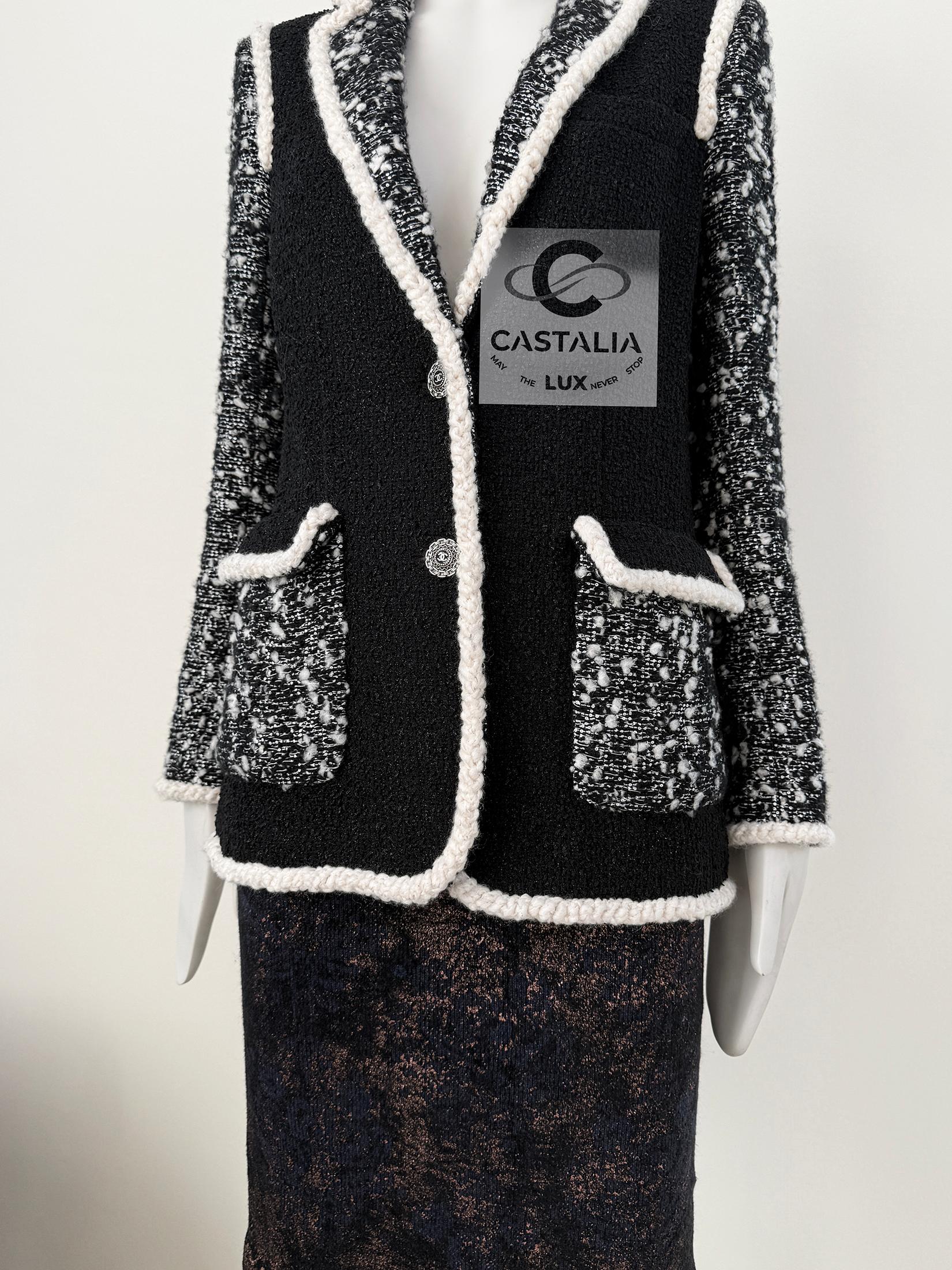 Chanel 12K$ New Sequinned Black Tweed Jacket 34 FR 7