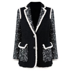 Chanel 12K$ Neu Paillettenbesetzte schwarze Tweed-Jacke 34 FR