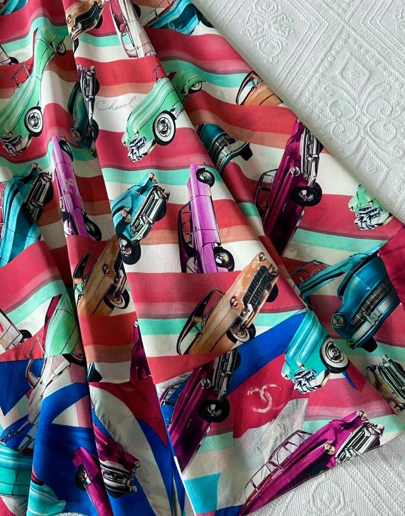 Chanel 12K$ Paris / Cuba Retro Cars and CC Logo Maxi Dress 2