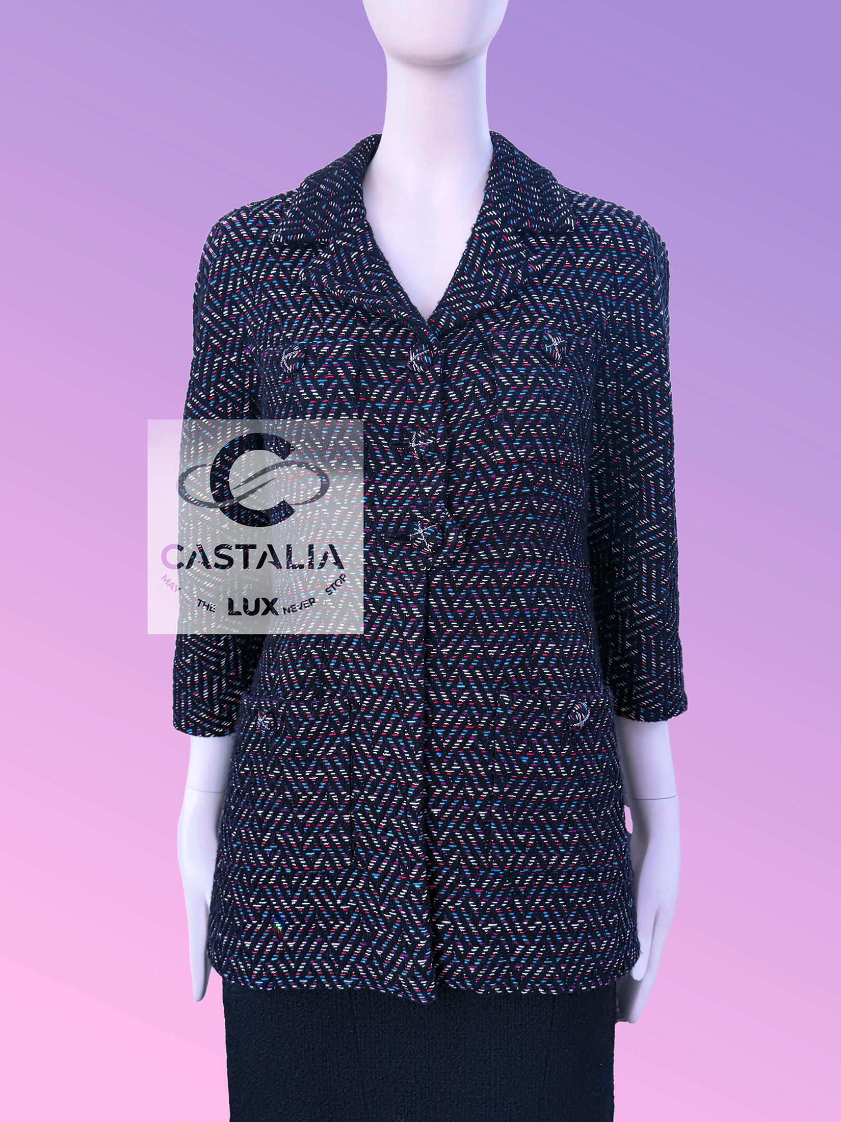 Chanel 12K$ Paris / Monaco Giacca in tweed nero ricamato 34 FR In condizioni ottime in vendita a Dubai, AE