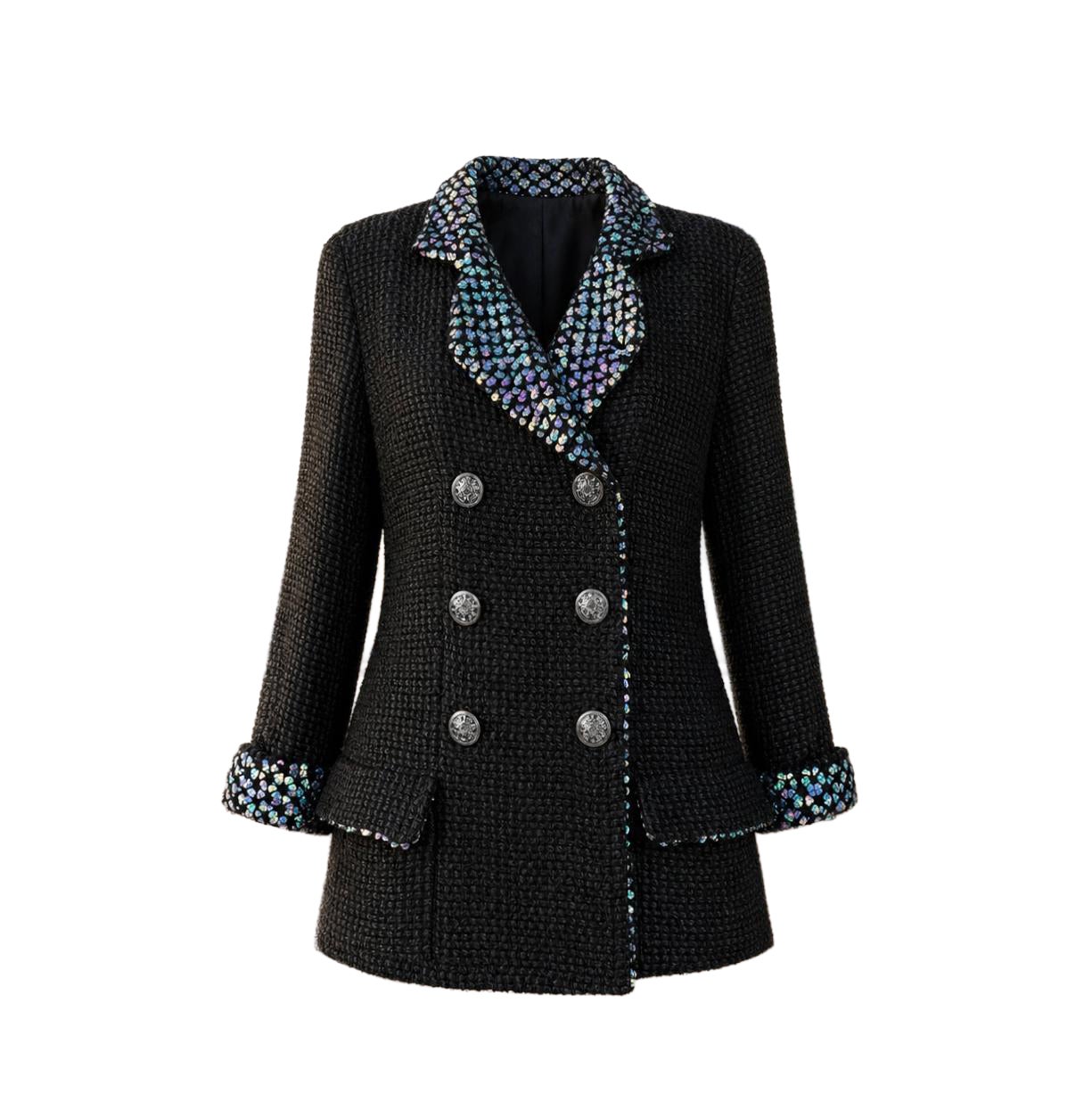 CHANEL 12K$ Paris / SHANGHAI Sequinned Black Tweed Jacket 40 FR