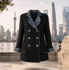 CHANEL 12K$ Paris / SHANGHAI Paillettenbesetzte Schwarze Tweed Jacke 40 FR