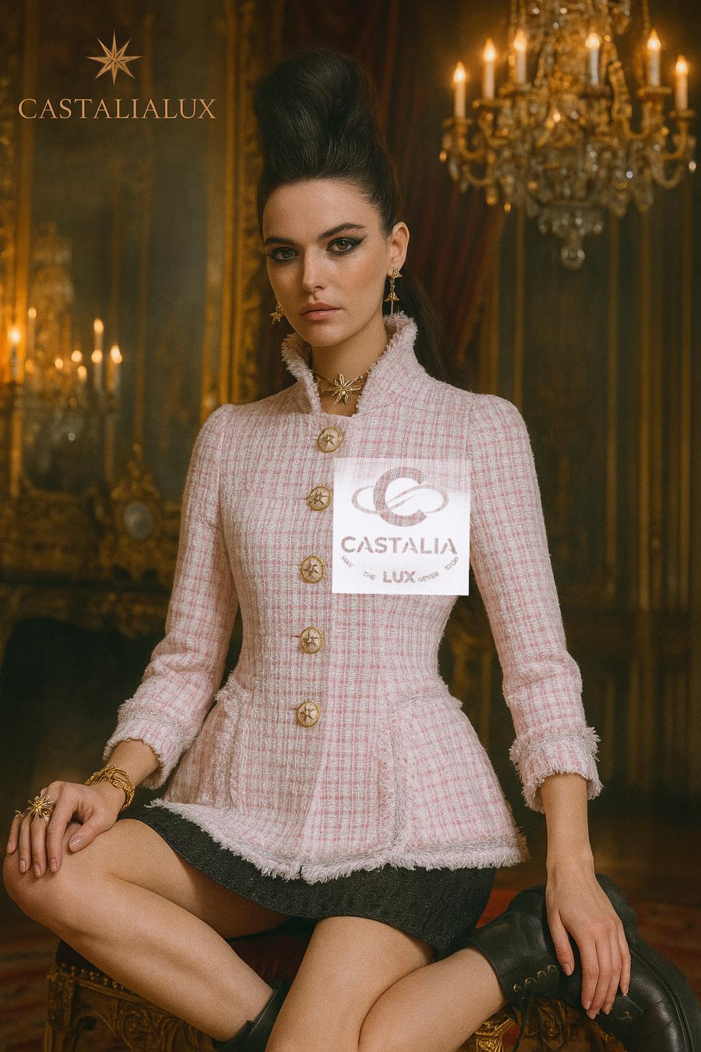 ~ Una confenzione di potere in polvere di luce

~ Dalla collezione Cruise 2013 di Karl Lagerfeld a Parigi / VERSAILLES, 
questa giacca in tweed rosa pastello ricorda il silenzio dorato di un salone illuminato dal sole a Le Trianon.

~ Questa non è