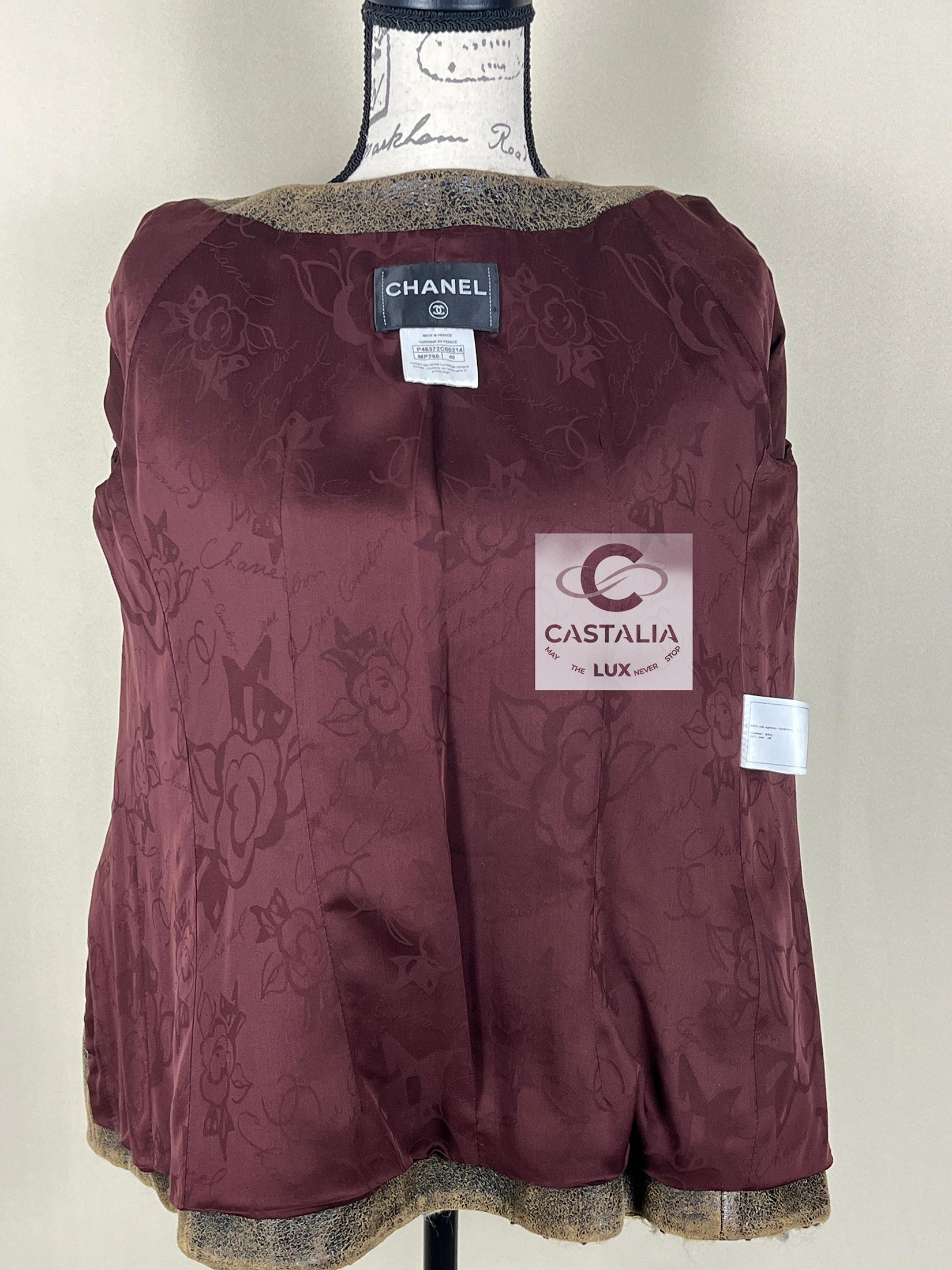Chanel 12K$ Rare Gripoix Buttons Leather & Tweed Jacket 40 FR 7