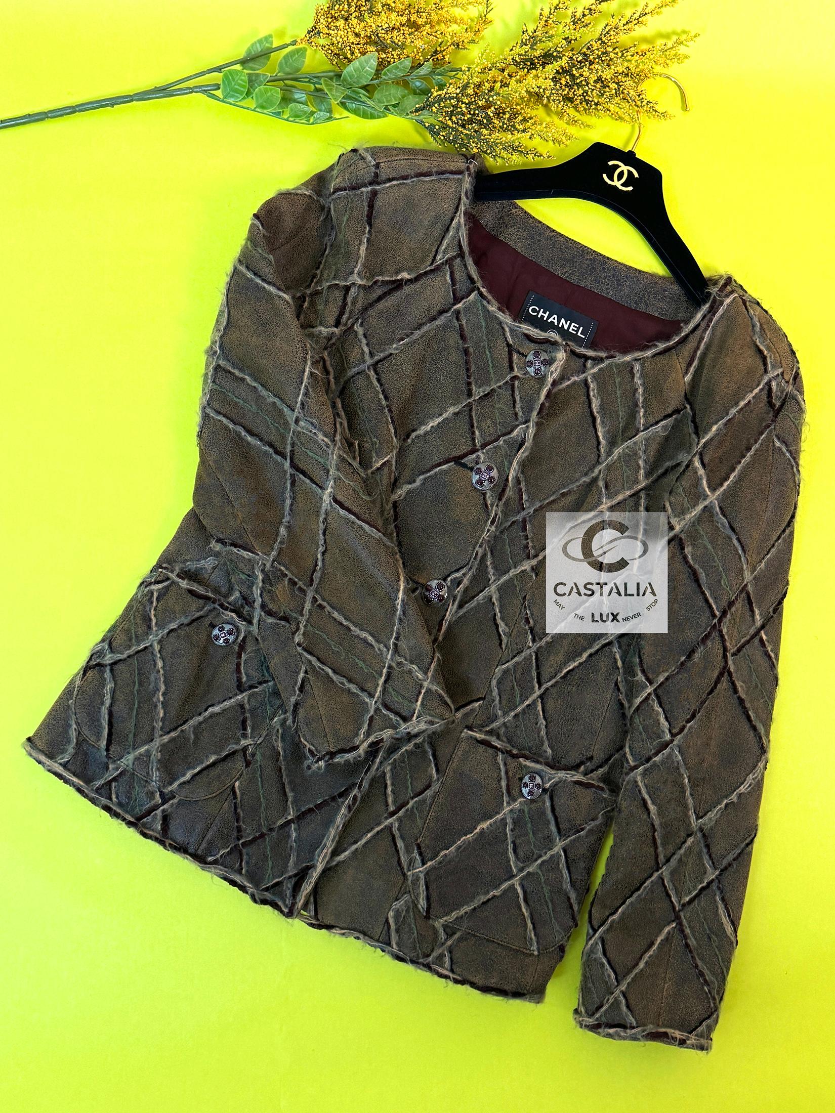 Women's or Men's Chanel 12K$ Rare Gripoix Buttons Leather & Tweed Jacket 40 FR