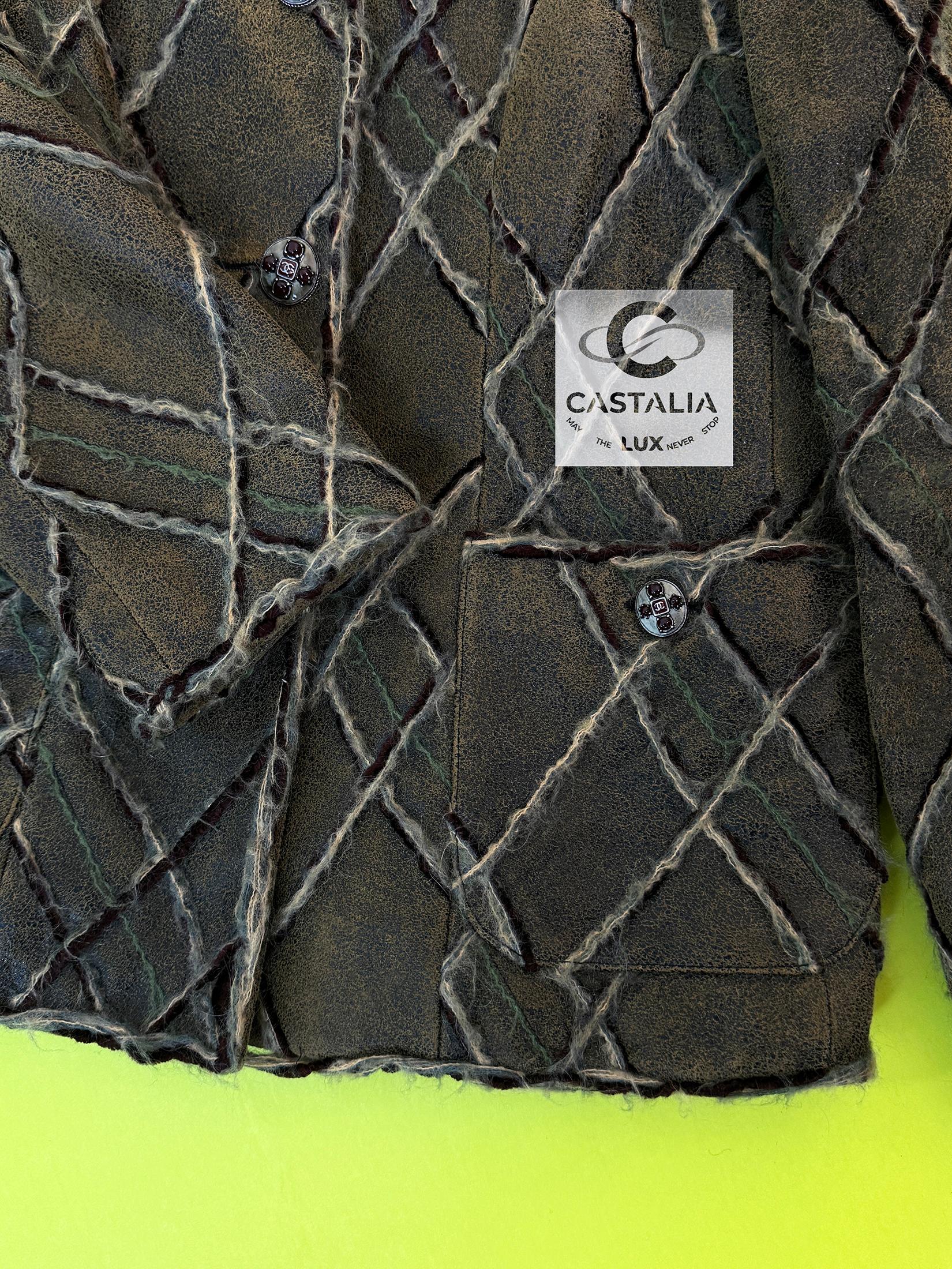 Chanel 12K$ Rare Gripoix Buttons Leather & Tweed Jacket 40 FR 1
