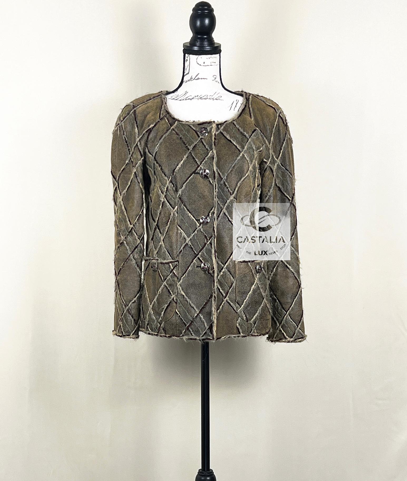 Chanel 12K$ Rare Gripoix Buttons Leather & Tweed Jacket 40 FR 2