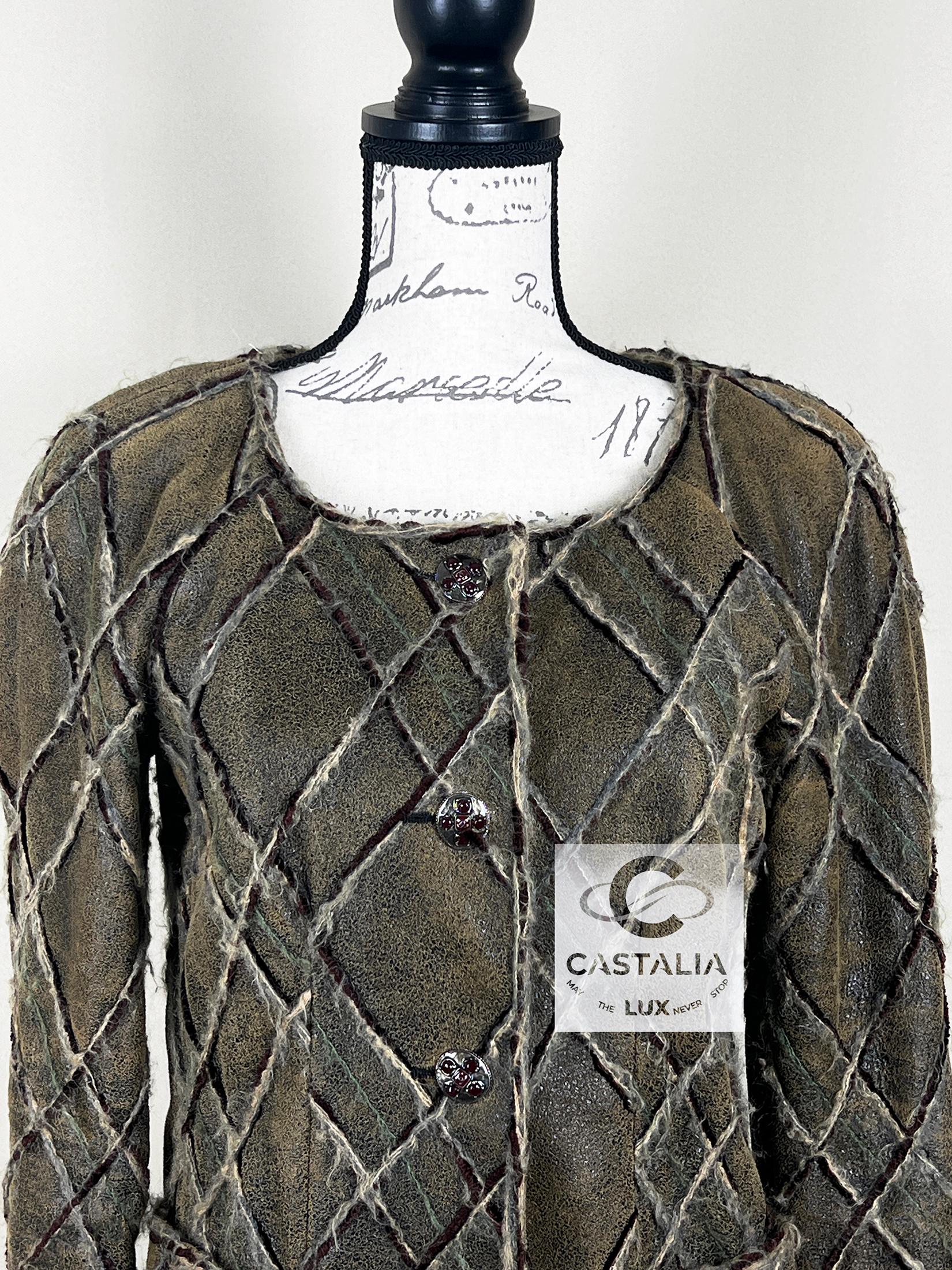 Chanel 12K$ Rare Gripoix Buttons Leather & Tweed Jacket 40 FR 3