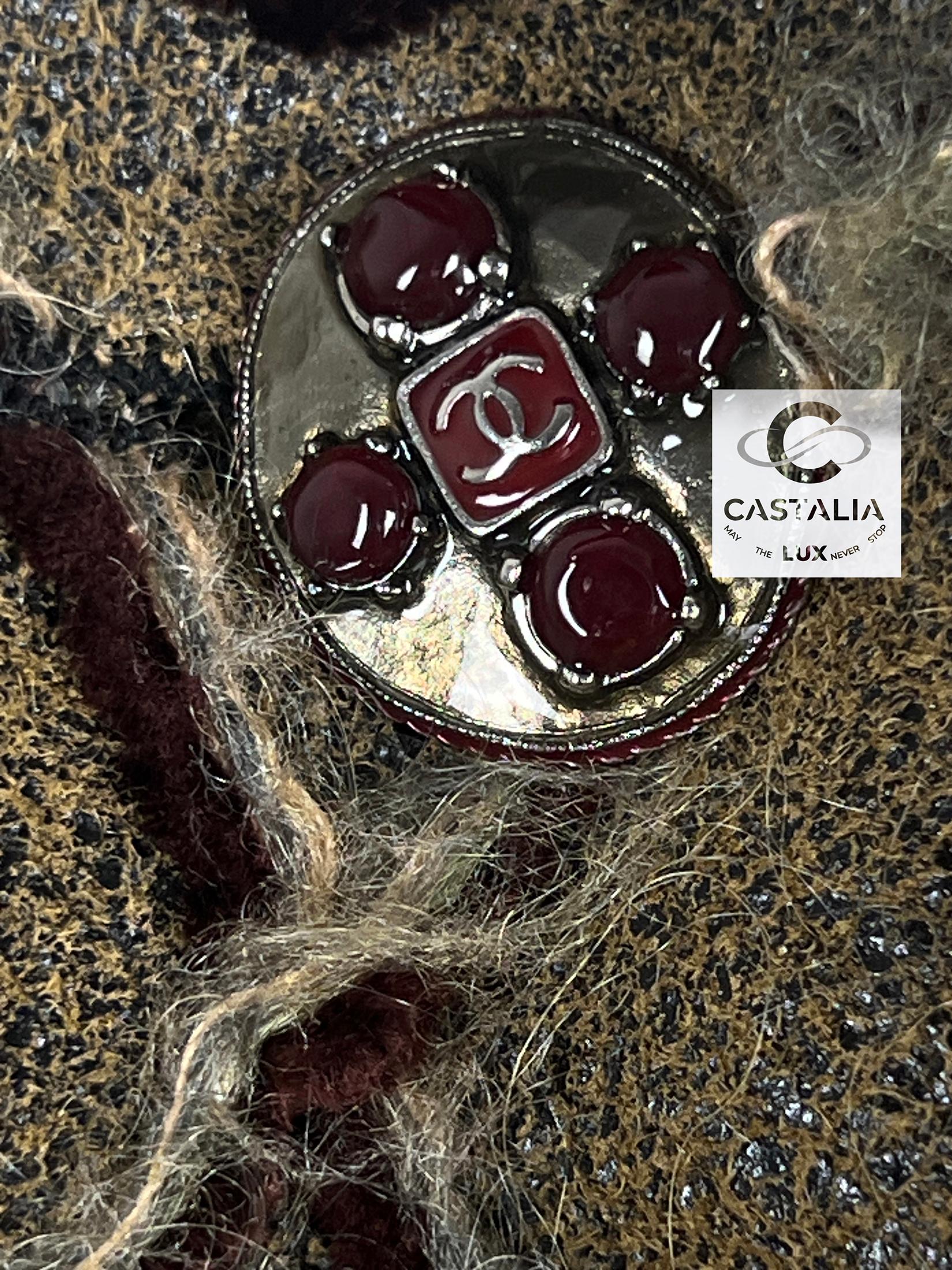 Chanel 12K$ Rare Gripoix Buttons Leather & Tweed Jacket 40 FR 4