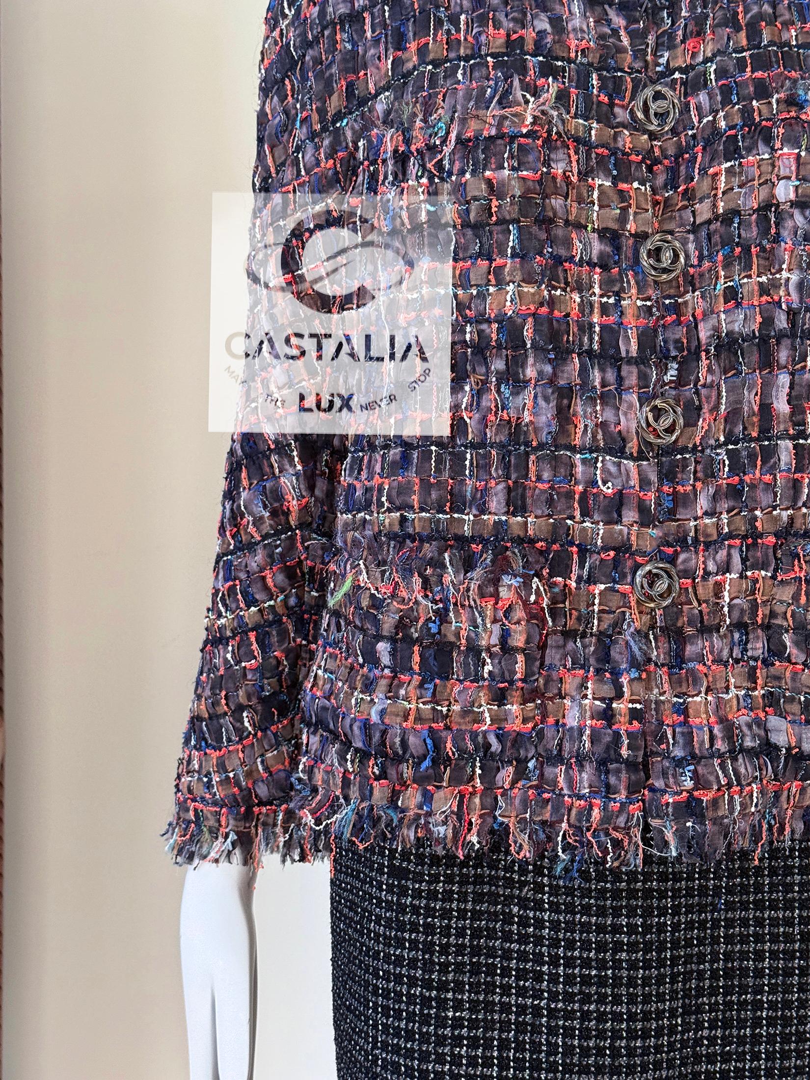 Chanel 12K$ Ribbon Tweed Jacket with CC Buttons For Sale 2