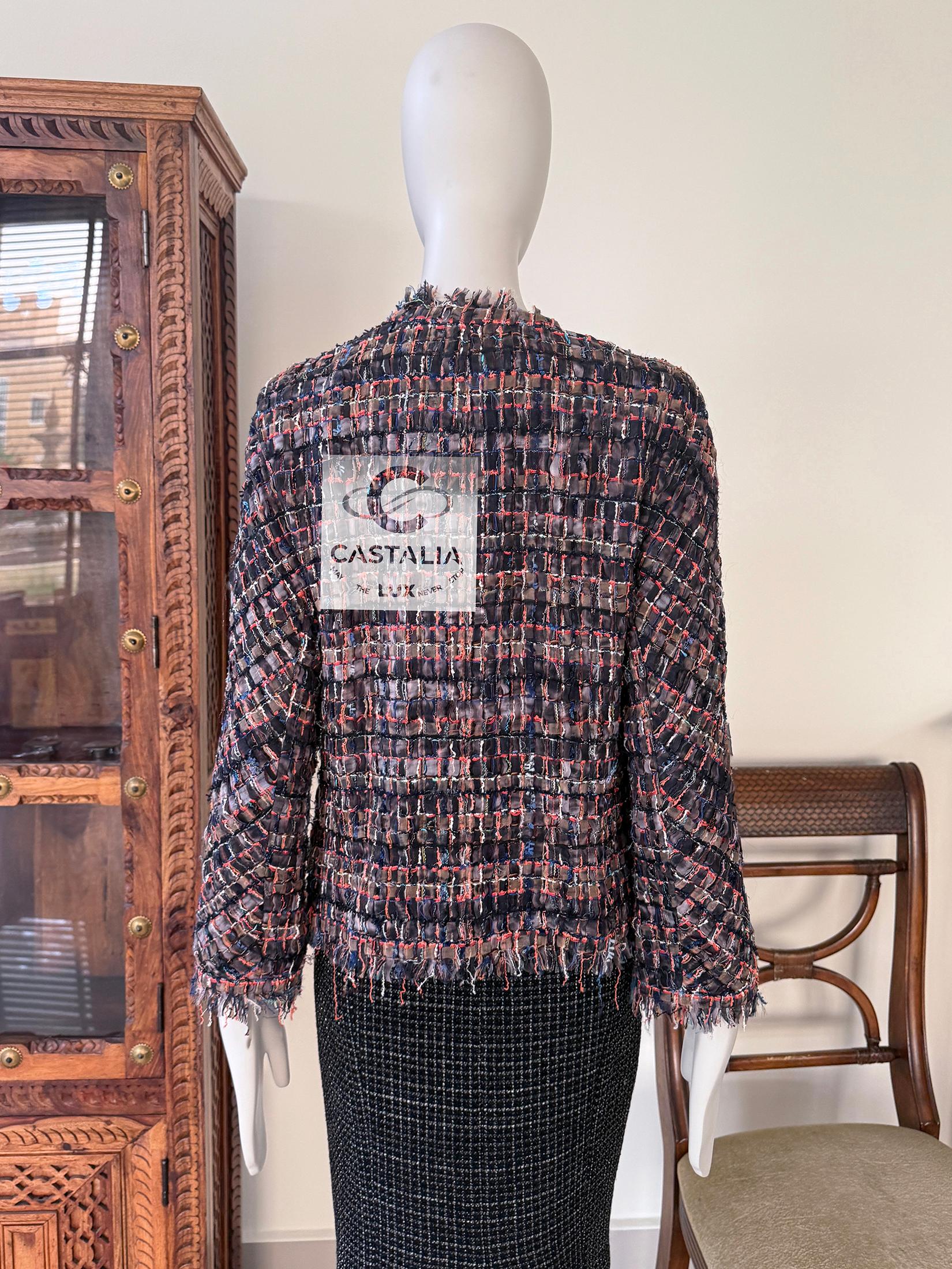 Chanel 12K$ Ribbon Tweed Jacket with CC Buttons For Sale 4