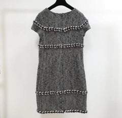 CHANEL 13A Black Gray Ivory Pink Tweed Dress