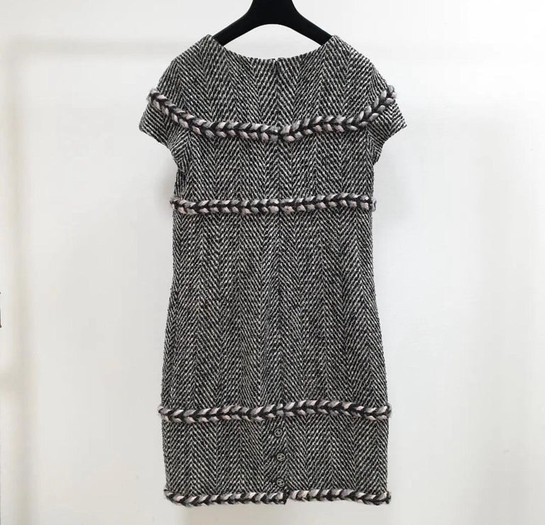CHANEL 13A Black Gray Ivory Pink Tweed Dress For Sale at 1stDibs