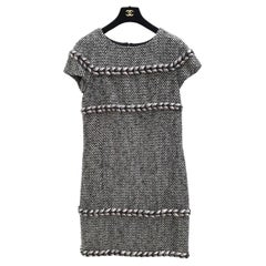 CHANEL 13A Black Gray Ivory Pink Tweed Dress 