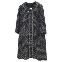 CHANEL 13A Black Grey Chain Trim Tweed Coat Jacket Dress Top