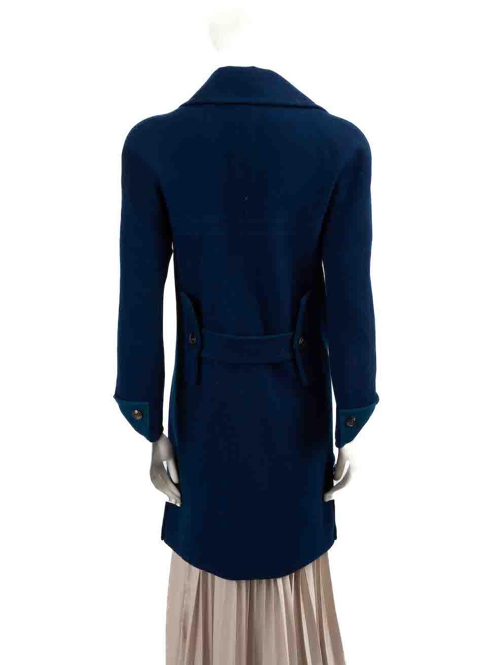Chanel 13A Blue Wool Runway Two Tone Double Breasted Coat Size M In Good Condition For Sale In London, GB