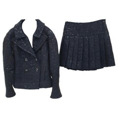 CHANEL 13A Cyber Tweed Bomber Black Jacket Skirt Suit