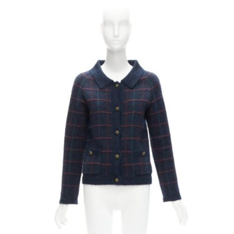 CHANEL 13A Edinburgh green plaid cashmere boucle gripoix buttons jacket FR36 S 5
