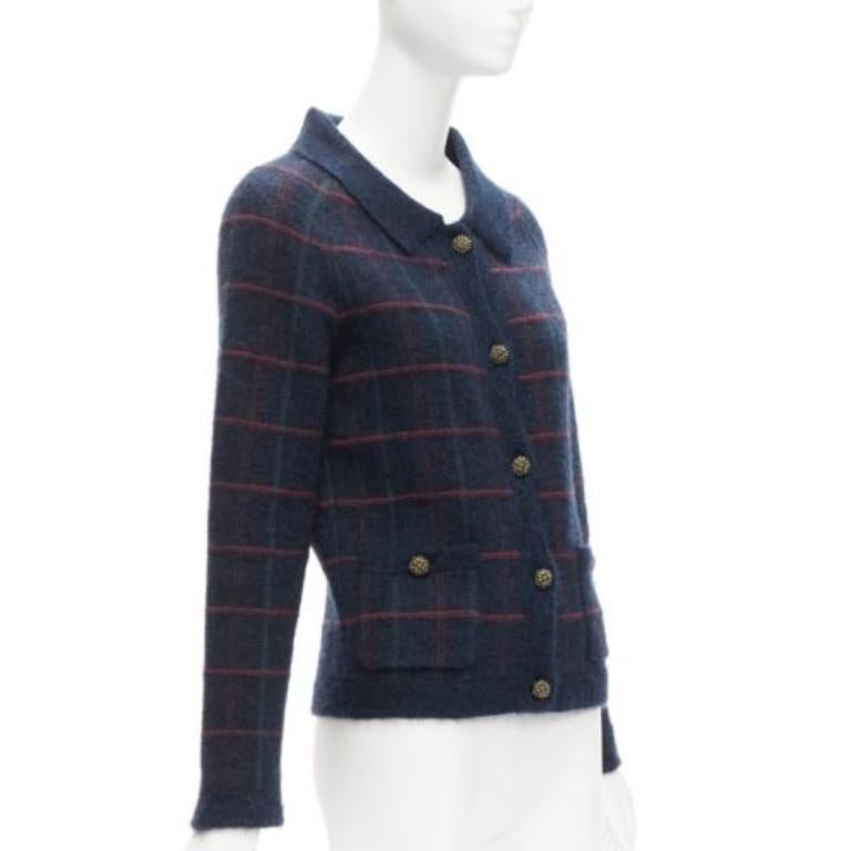 CHANEL 13A Edinburgh green plaid cashmere boucle gripoix buttons jacket FR36 S In Excellent Condition In Hong Kong, NT